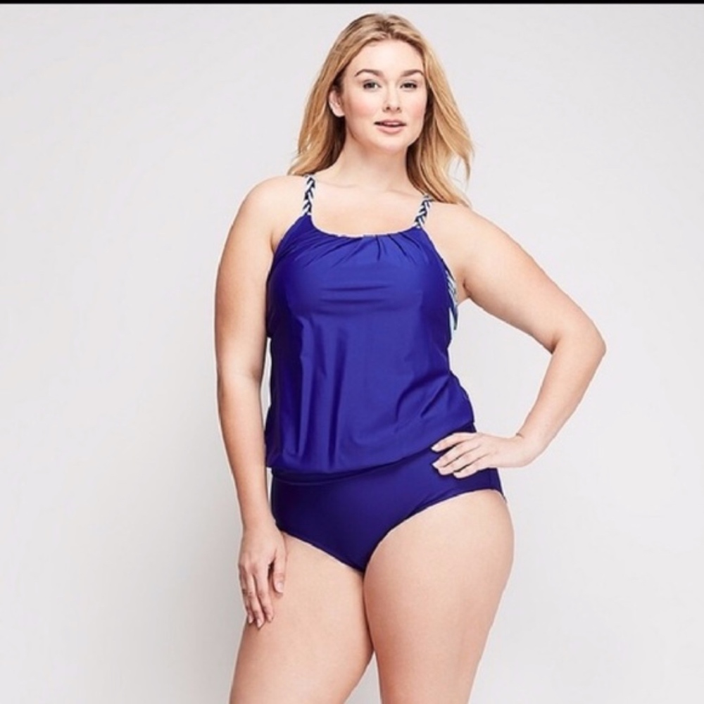 Lane Bryant Cacique Blue Blouson Tankini Top 20
